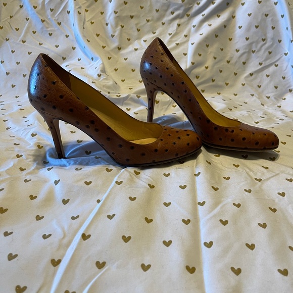 Kate Spade Brown Polka Dot Ostrich Heels - Picture 3 of 7